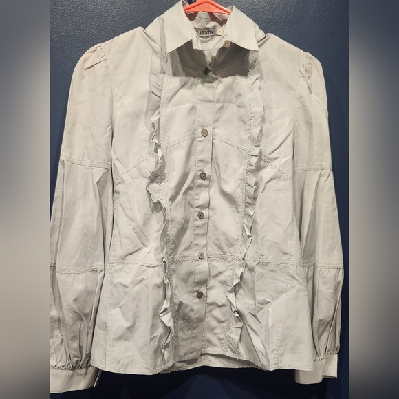 Valentino chambray light blue ruffled blouse shirt.  8/M - Picture 1 of 4